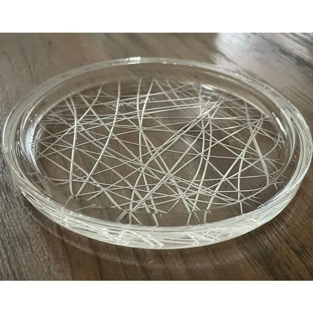 Vintage Set of 6 Salviati Venezia Crystal Coasters Etched Murano Art Glass MCM